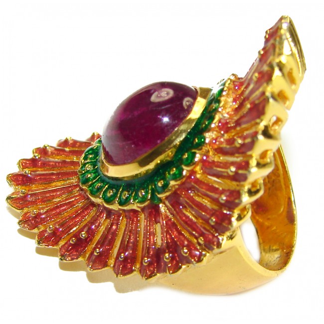 Isabella - natural 7.5 carat Ruby enamel 18K Gold over .925 Sterling Silver handmade Statement Ring size 8