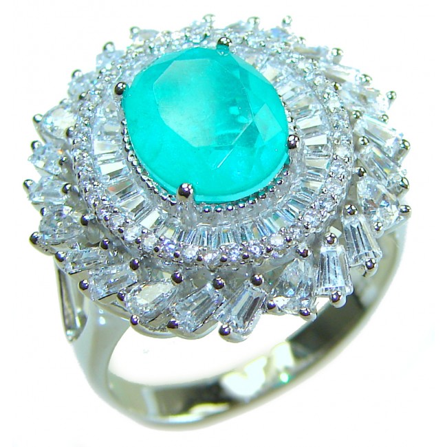 2.6 ctw Colombian Emerald .925 Sterling Silver handcrafted Statement Ring size 8 1/4