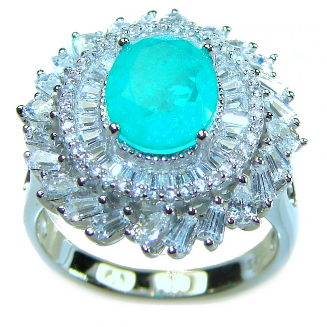 2.6 ctw Colombian Emerald .925 Sterling Silver handcrafted Statement Ring size 8 1/4