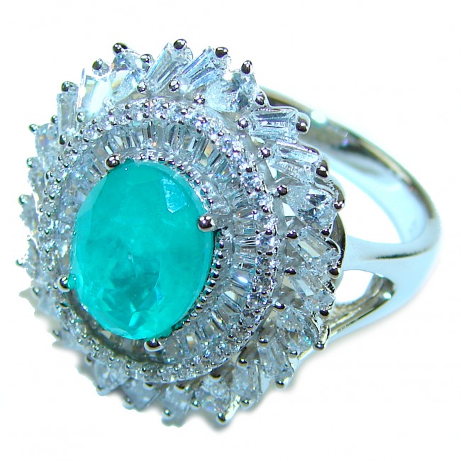 2.6 ctw Colombian Emerald .925 Sterling Silver handcrafted Statement Ring size 8 1/4