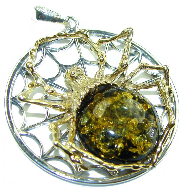 Masterpiece Golden Spider 24.2 grams Natural Baltic Amber .925 Sterling Silver handmade Pendant