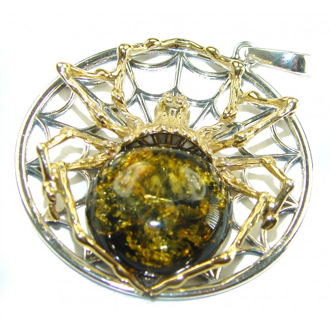 Masterpiece Golden Spider 24.2 grams Natural Baltic Amber .925 Sterling Silver handmade Pendant