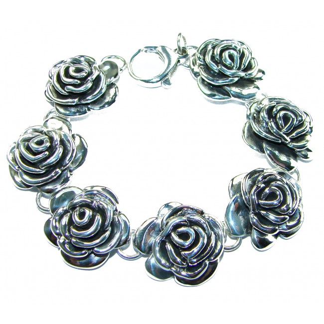 Italy HANDMADE made 7 Roses Bracelet in best quality .925 Sterling Silver