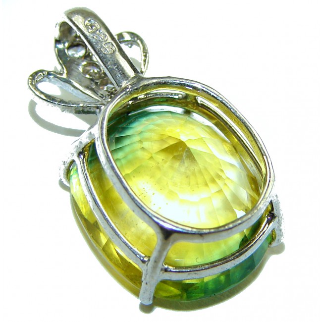 Unheated Bi-Color 10.5 carat Emerald .925 Sterling Silver handcrafted Pendant