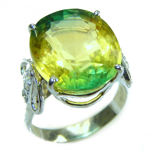 Unheated Bi-Color 18.5 carat Emerald .925 Sterling Silver handcrafted Cocktail Ring s. 7 3/4