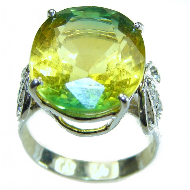 Unheated Bi-Color 18.5 carat Emerald .925 Sterling Silver handcrafted Cocktail Ring s. 7 3/4