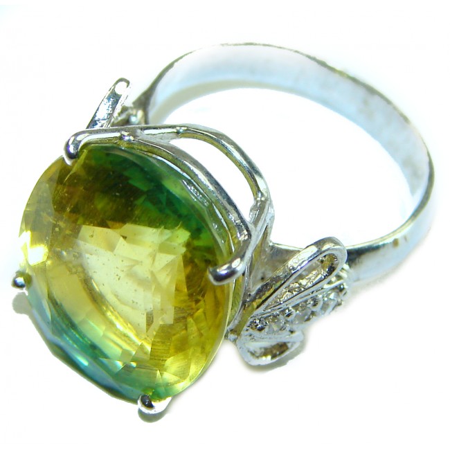 Unheated Bi-Color 18.5 carat Emerald .925 Sterling Silver handcrafted Cocktail Ring s. 7 3/4