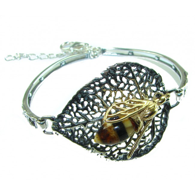 Golden Bee Genuine Baltic Amber .925 Sterling Silver handmade Bracelet