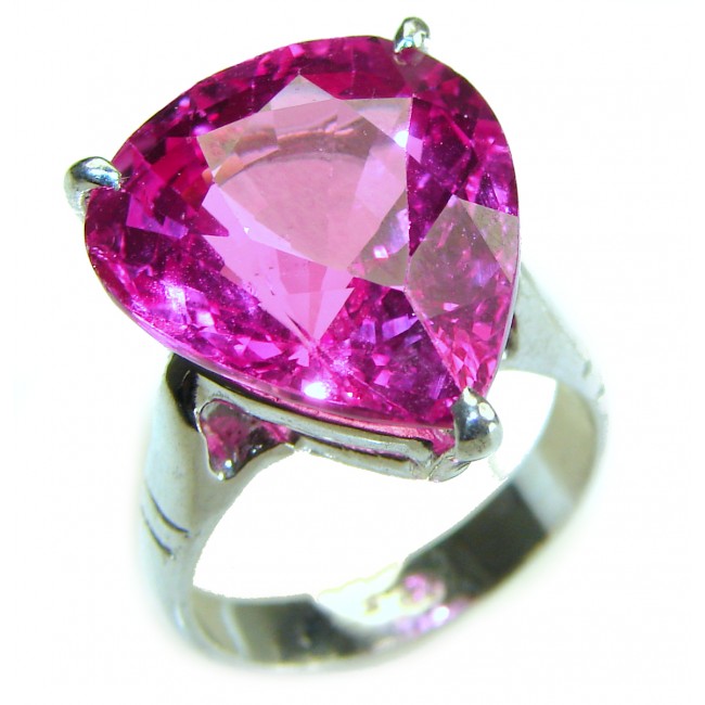 Velvet Heart Pink Sapphire - Pear Cut - 21.5 carat .925 Silver handcrafted Cocktail Ring s. 7 1/4