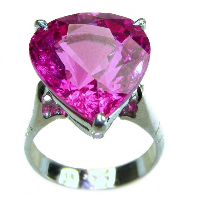 Velvet Heart Pink Sapphire - Pear Cut - 21.5 carat .925 Silver handcrafted Cocktail Ring s. 7 1/4