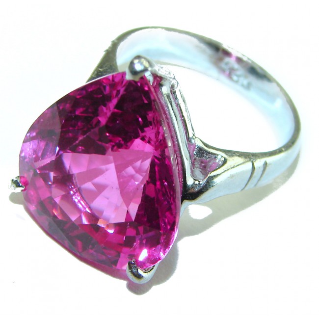 Velvet Heart Pink Sapphire - Pear Cut - 21.5 carat .925 Silver handcrafted Cocktail Ring s. 7 1/4