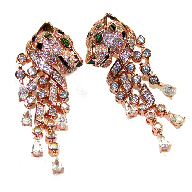 Panthère 4.5 carat Emerald black enamel 18K Rose Gold over .925 Sterling Silver earrings