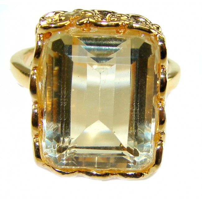 10.8 carat Genuine Lemon Quartz 14K Gold over .925 Sterling Silver handcrafted ring size 9