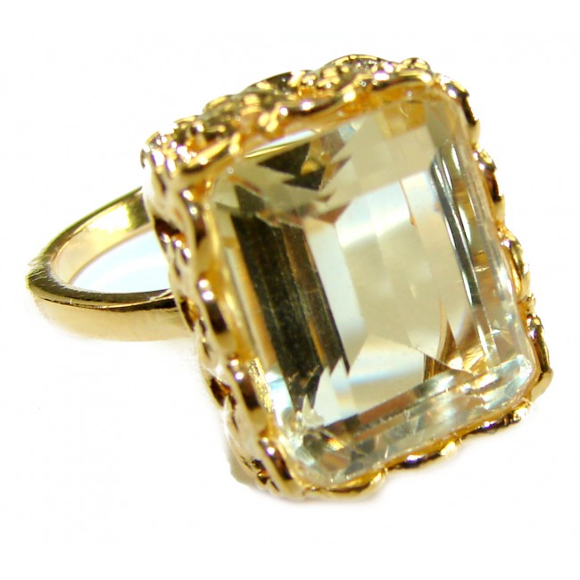 10.8 carat Genuine Lemon Quartz 14K Gold over .925 Sterling Silver handcrafted ring size 9