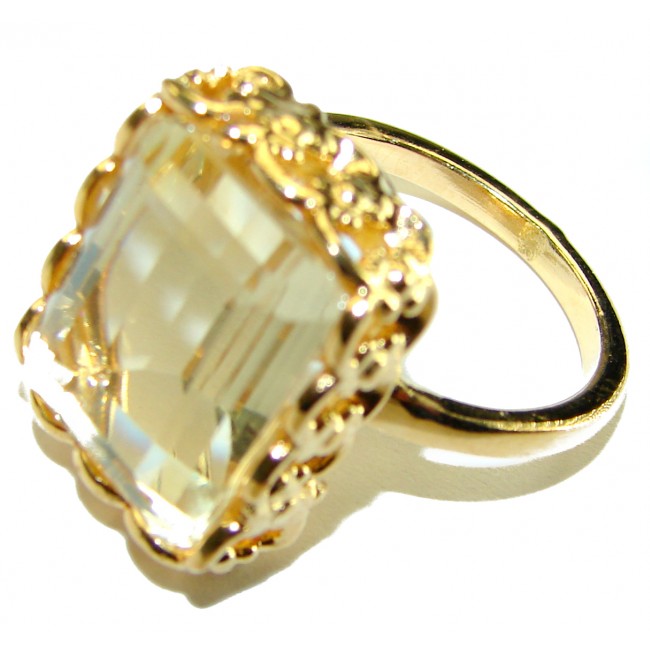 10.8 carat Genuine Lemon Quartz 14K Gold over .925 Sterling Silver handcrafted ring size 9