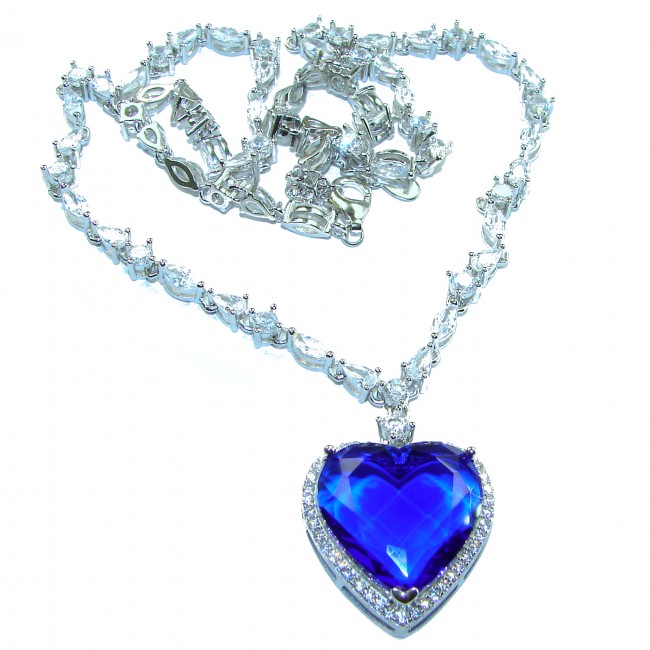 Titanic Heart of The Ocean Necklace ~ 30.5 Ct Blue Sapphire Necklace In 925 Sterling Silver necklace