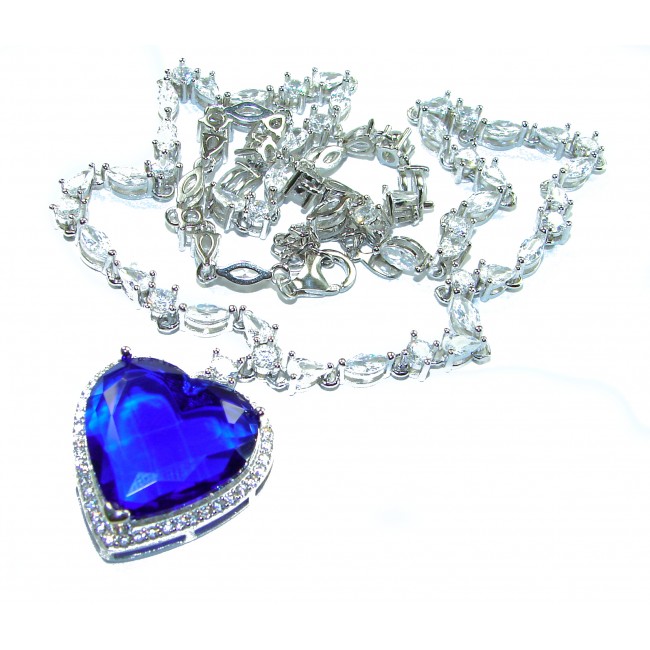 Titanic Heart of The Ocean Necklace ~ 30.5 Ct Blue Sapphire Necklace In 925 Sterling Silver necklace