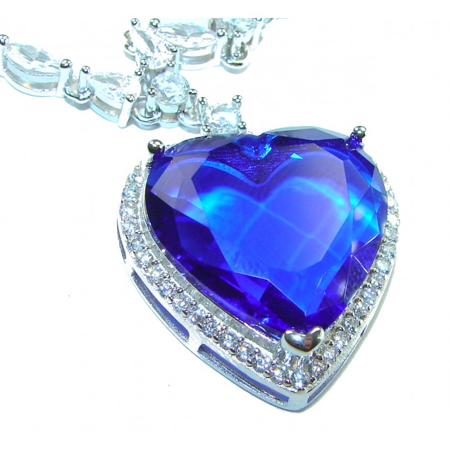 Titanic Heart of The Ocean Necklace ~ 30.5 Ct Blue Sapphire Necklace In 925 Sterling Silver necklace