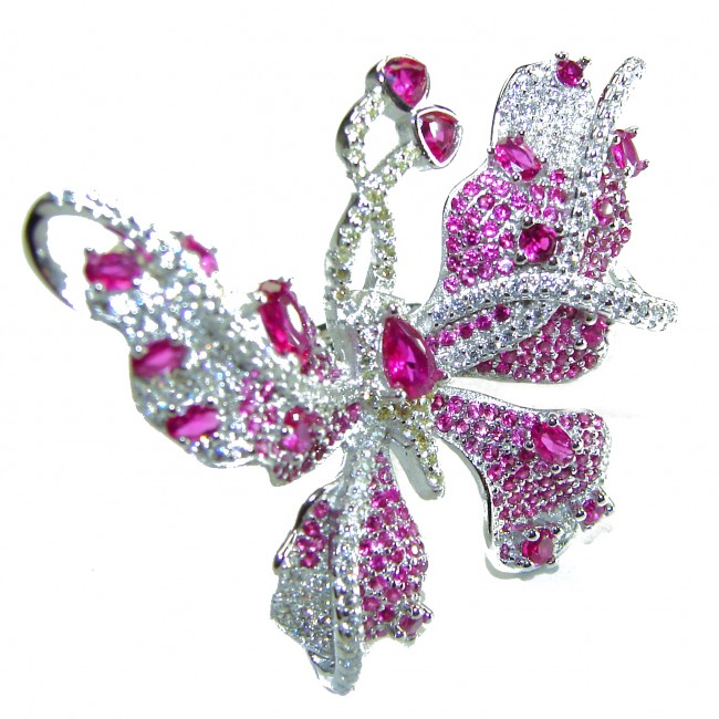 Born to Glam authentic Red Butterfly 19.5 carat Ruby .925 Silver handcrafted Ring s. 8 1/4