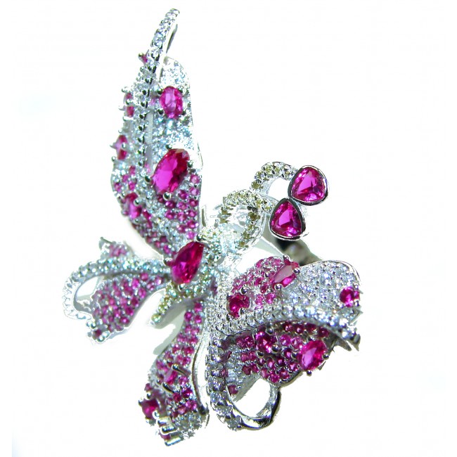 Born to Glam authentic Red Butterfly 19.5 carat Ruby .925 Silver handcrafted Ring s. 8 1/4