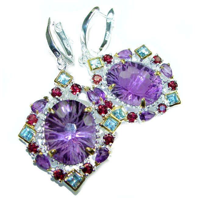 Allure 28.5 carat Large Natural Amethyst black rhodium over .925 Sterling Silver handcrafted Statement earrings