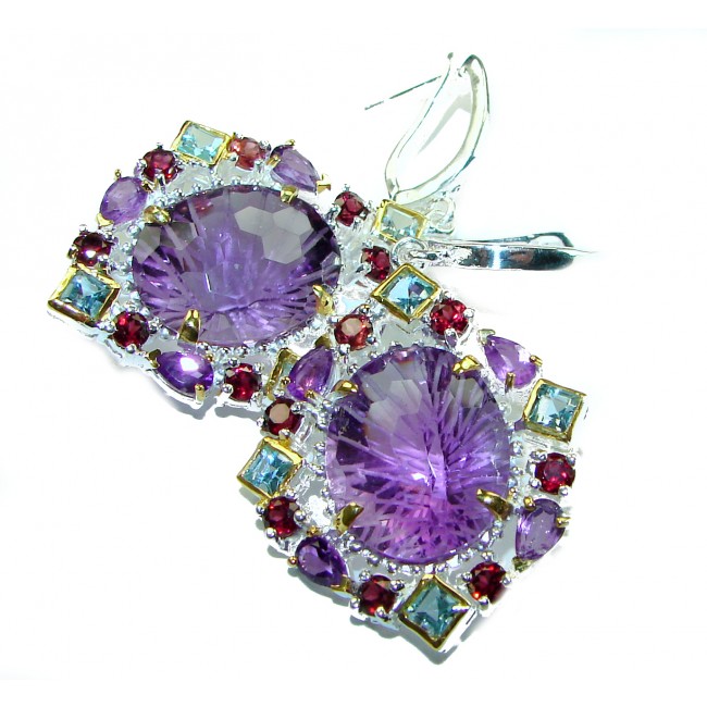 Allure 28.5 carat Large Natural Amethyst black rhodium over .925 Sterling Silver handcrafted Statement earrings