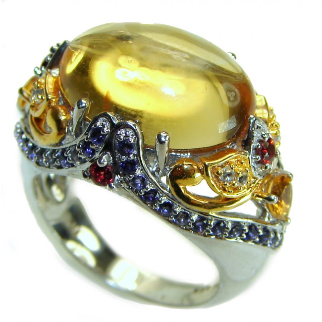 Superior quality 12.8 carat Genuine Citrine 2 tones .925 Sterling Silver handcrafted ring size 7 1/4