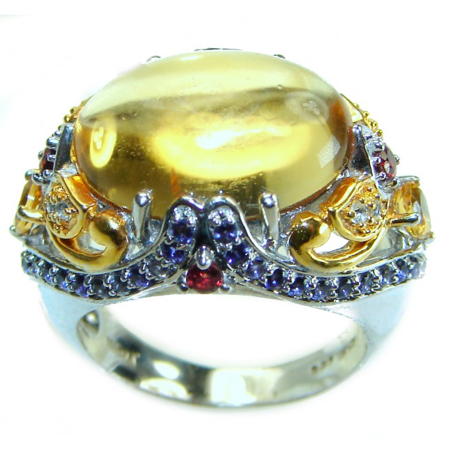 Superior quality 12.8 carat Genuine Citrine 2 tones .925 Sterling Silver handcrafted ring size 7 1/4