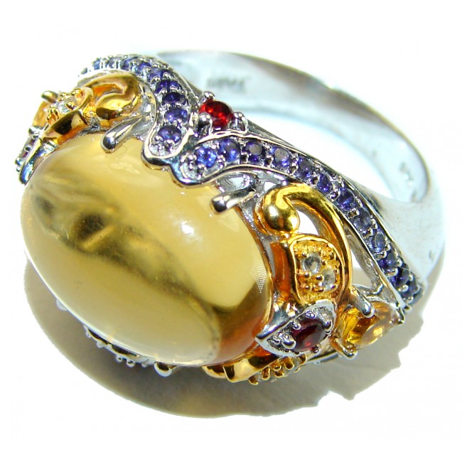 Superior quality 12.8 carat Genuine Citrine 2 tones .925 Sterling Silver handcrafted ring size 7 1/4