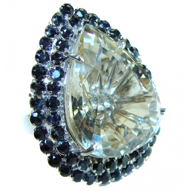 Alessandra 47.5 carat Champagne Smoky Topaz Sapphire .925 Sterling Silver Oversized Ring size 8