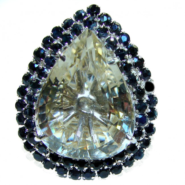 Alessandra 47.5 carat Champagne Smoky Topaz Sapphire .925 Sterling Silver Oversized Ring size 8