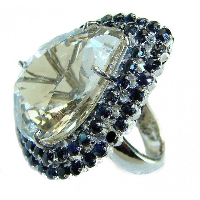 Alessandra 47.5 carat Champagne Smoky Topaz Sapphire .925 Sterling Silver Oversized Ring size 8