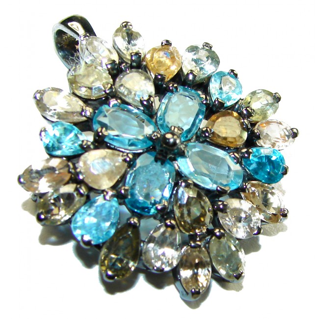 Blue Flower - authentic 29.5 carat Aquamarine .925 Sterling Silver Handcrafted pendant