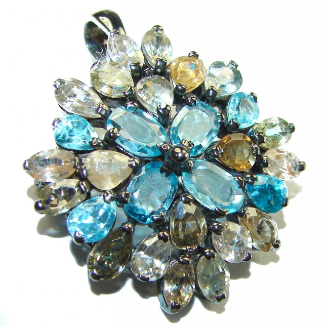 Blue Flower - authentic 29.5 carat Aquamarine .925 Sterling Silver Handcrafted pendant