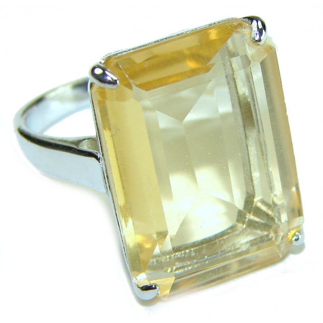 Pure Joy 15.8 carat Genuine Lemon Quartz 14K Gold over .925 Sterling Silver handcrafted ring size 7 3/4