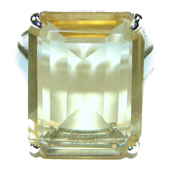 Pure Joy 15.8 carat Genuine Lemon Quartz 14K Gold over .925 Sterling Silver handcrafted ring size 7 3/4