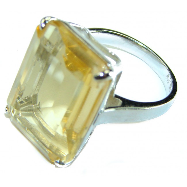 Pure Joy 15.8 carat Genuine Lemon Quartz 14K Gold over .925 Sterling Silver handcrafted ring size 7 3/4