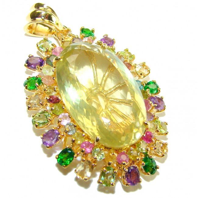 Vintage Design Genuine 28.5 carat Lemon Quartz 18K Gold over .925 Sterling Silver handmade Pendant