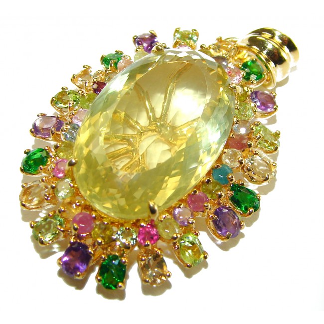 Vintage Design Genuine 28.5 carat Lemon Quartz 18K Gold over .925 Sterling Silver handmade Pendant