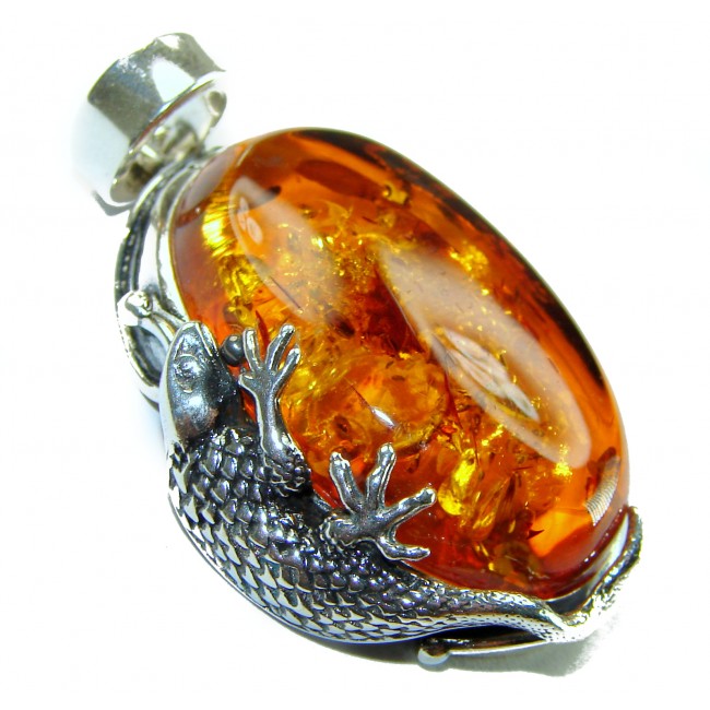 Silver Lizard authentic Golden Baltic Amber .925 Sterling Silver beautifully handcrafted Pendant