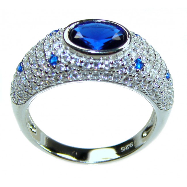 Luxurious 4.2 carat Sapphire .925 Sterling Silver handcrafted Ring size 8