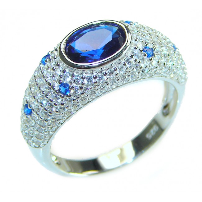 Luxurious 4.2 carat Sapphire .925 Sterling Silver handcrafted Ring size 8