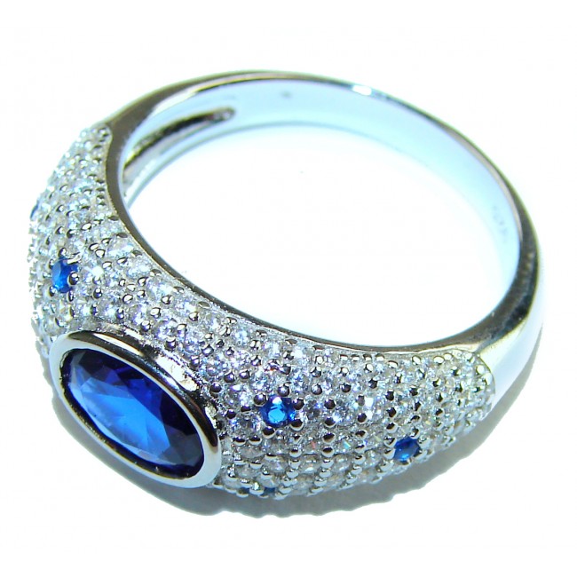 Luxurious 4.2 carat Sapphire .925 Sterling Silver handcrafted Ring size 8