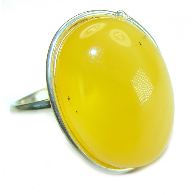 Modern Concept Natural Butterscotch Baltic Amber .925 Sterling Silver Large ring s. 8 adjustable