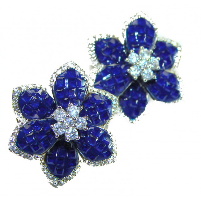 Born to Glam floral-inspired authentic 25.5 carat Sapphire .925 Sterling Silver handcrafted earrings