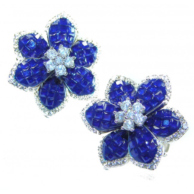 Born to Glam floral-inspired authentic 25.5 carat Sapphire .925 Sterling Silver handcrafted earrings