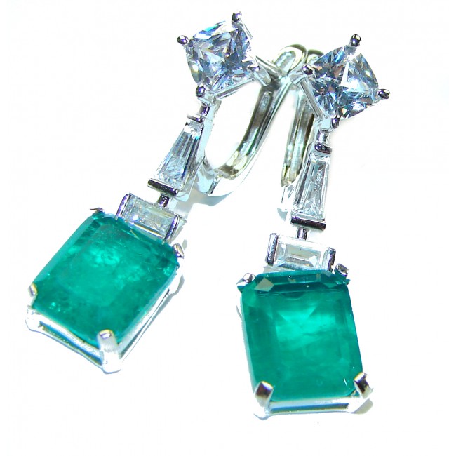 Gabriella - Luxurious 10.6 carat Emerald .925 Sterling Silver handcrafted earrings