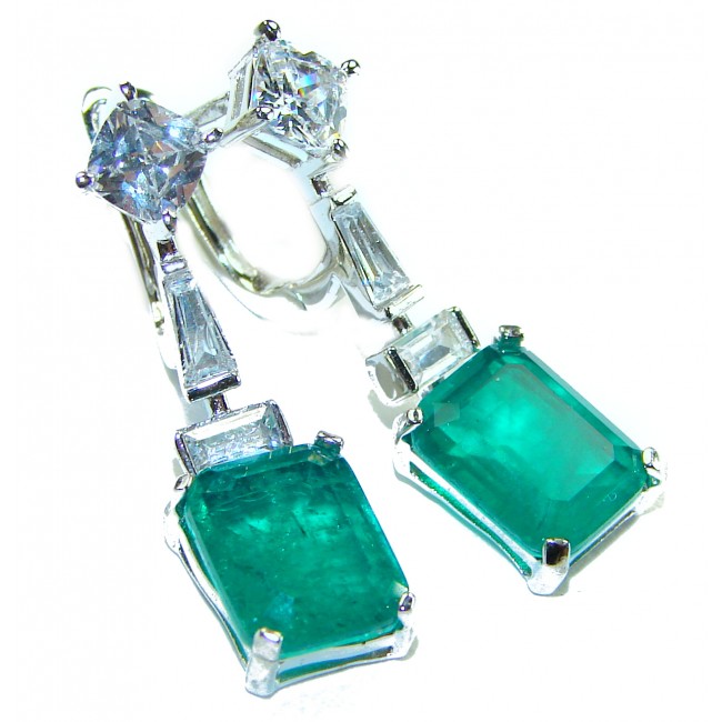 Gabriella - Luxurious 10.6 carat Emerald .925 Sterling Silver handcrafted earrings