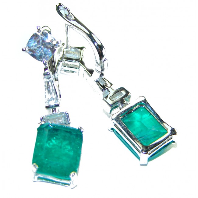 Gabriella - Luxurious 10.6 carat Emerald .925 Sterling Silver handcrafted earrings