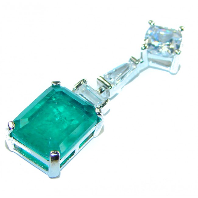 Precious Genuine 5.5 carat Emerald .925 Sterling Silver handmade Pendant